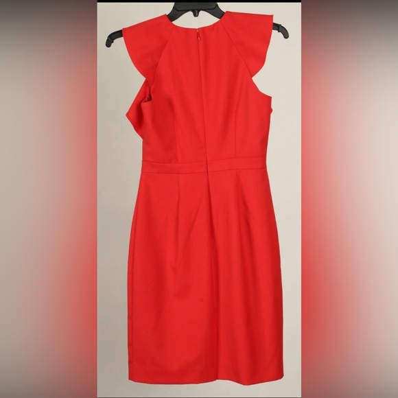 J. Crew Dress Women’s 2 Red Sheath Ruffle Sleeveless Lined Midi Wool Blend - Picture 2 of 11